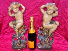 COPPIA DI ALTI BEI PUTTI SU VOLUTE LEGNO LACCATO E DORATO h. 43cm VINTAGE EPOCA!