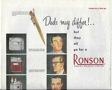 Vintage Ronson Lighters Print Advert Adonis Whirlwind Senator Models 1950