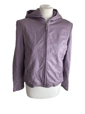 Giacca di pelle vintage UK 10 corta Y2K lilla con cappuccio 