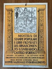 LOCANDINA VINTAGE MOSTRA STAMPE POPOLARI LIBRI RINASCIMENTO LOMBARDO 1942 MILANO