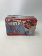 Novelty Chalet-Auberge De Montagne Retro Style Hinged Tin Smiling Skiing Lady