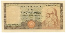 50000 LIRE FALSO D'EPOCA BANCA D'ITALIA LEONARDO DA VINCI 19/07/1970 BB/BB+