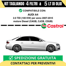 Tagliando per AUDI A4 2.0 TDI 100 kw - 5 Lt di Castrol + 4 Filtri anno 2007-2015