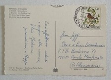 S. SAN MARINO AFFRANCATURA LIRE 25 ISOLATO SINGOLO SU CARTOLINA FG VG UCCELLI 