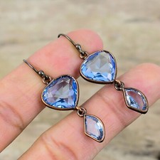 Tanzanite Quarzo Rame Regalo per Mamma Orecchini Goccia/Pendenti Elettroformati 2,01"