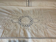 MUSEALE ANTICO LENZUOLO MATRIMONIALE C/FEDERE PURO LINO RICAMATO A MANO