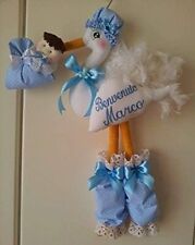 Fiocco nascita cicogna  azzurro  personalizzabile con nome bimbo/a ricamo