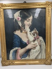 Ragazza con gatto - litografia