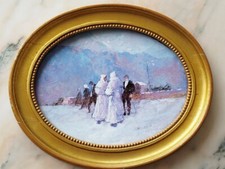 ANIELLO ECO, Sul Partenio Monaci, olio su tavoletta ovale 30x23, torre del Greco