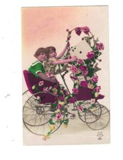 SA1604  POSTCARD CHILDREN IN A FLOWER DECORATED PEDAL CAR  CARRIAGE SEC.QUALITY