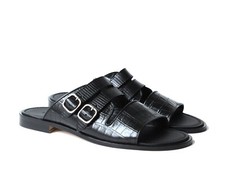 Sandali Giampieronicola 5678 in pelle di coccodrillo/lucertola nera italiana con 2 fibbie