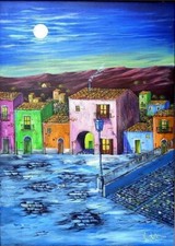 " La prima luna " olio su tela cm. 50x70 di F.Rizzo, no Guttuso, Faccincani,Dova