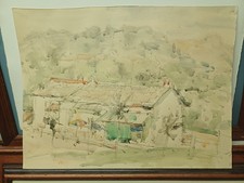 MASSIMO QUAGLINO DISEGNO ACQUERELLO PAESAGGIO COLLINARE COLORATO 44,5X34 CM 