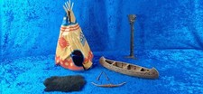 BIG JIM VINTAGE MATTEL VILLAGGIO INDIANO TENDA INDIANA CANOA TOTEM PELLICCIA BJ3