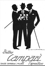 PUBBLICITA' 1928 BITTER CAMPARI APERITIVO BRINDISI MODA UOMO ELEGANZA FRAC
