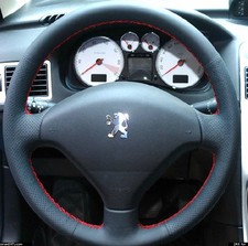 COPRIVOLANTE specifico PEUGEOT 207 in VERA PELLE NERA traforata CUCITURE ROSSE