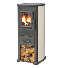 STUFA A LEGNA GHISA VETRO 7 KW CAMINO CON PORTALEGNA cm 39x48x89 BEIGE LUXB 132