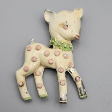 Spilla vintage agnello pecora vaso metallo crema rosa pois verde spilla chiusura a C leggi