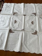 tovaglietta da tè vintage in puro cotone con 6 tovaglioli, ricamata a mano