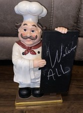 Italian Chef Holding Chalkboard Menu Kitchen / Table Top Decor 15.5 In Tall