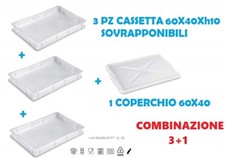 OFFERTA 3 CASSETTE PORTAIMPASTO 1 COPERCHIO 60X40X10 CONTENITORE IMPASTO PIZZA