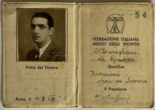 SAVONA FEDERAZIONE ITALIANA MEDICI DEGLI SPORTIVI TESSERA A.XVIII° 1940 REGNO