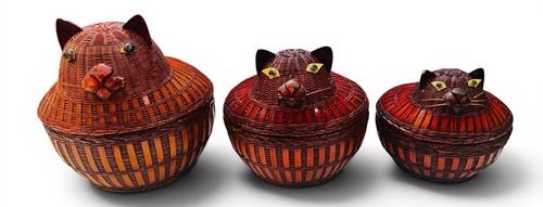 Set cesto gatto vimini - , vintage