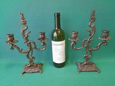 COPPIA ANTICHI CANDELABRI CANDELIERI PORTACANDELE 2 LUCI  IN OTTONE PIENO. BC84