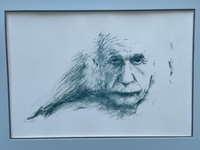 DISEGNO ALBERT EINSTEIN RON CHADDOCK FIRMATO A MANO LITOGRAFIA SCHIZZO RITRATTO ARTE