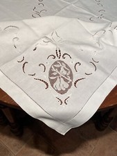 Antica Tovaglia ‘800 In Lino Ricamata A Mano Micro Filet 200x150cm