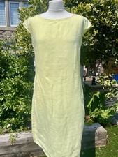 Abito Lina Tomei Made in Italy Giallo Limone Puro 100% Lino Tasche Tg Large Nuovo con etichette