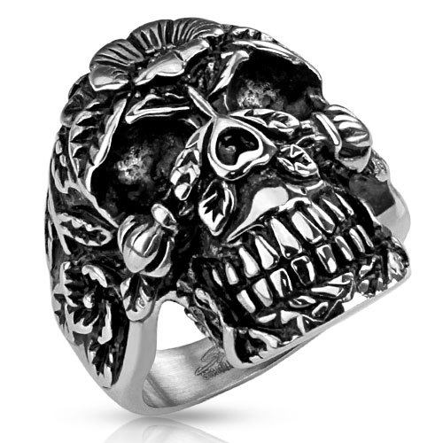 Teschio anello nero acciaio - teschio,
