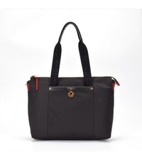 NANNINI BORSA DONNA SHOPPING IN NYLON  E PELLE NERO+ROSSO 17135