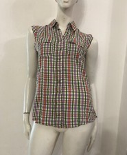 DENNY ROSE Camicia bianca fantasia quadri verdi viola arancioni - Varie taglie