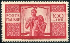 1946 Democratica 100 lire 14  x 14 1/4 filigrana Normale Destra cert. Diena **