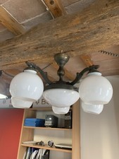 LAMPADARIO LIBERTY FINE 800  ORIGINALE E FUNZIONANTE 6 LUCI VETRO OPALINO-OTTONE