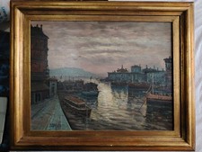 Leon Giuseppe Buono Pozzuoli Napoli 1887-1975 Porticciolo napoletano Olio Super!