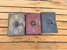 Quaderno sfoderato in pelle fatto a mano TRIPLE MOON DECKLE diario marrone/ne...