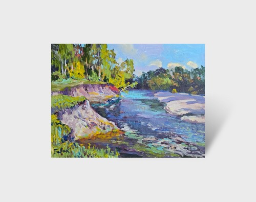 Dipinto olio lago pittore