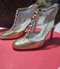 Pedro Garcia décolleté pitone oro cinturino a T tacco 10 cm misura 37.5/ 38