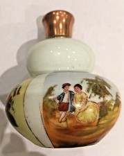 Antica bottiglia profumo a forma di zucca con scene dipinte a mano e coperchio smaltato guillochet