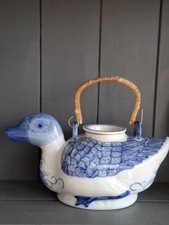 Teiera anatra porcellana blu e