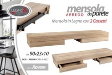 MENSOLA 2 CASSETTI DA PARETE PENSILE SOSPESA MURO MODERNA ROVERE LEGNO 90*23*10