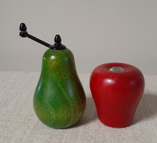 Vintage Wooden Apple and Pear Shaped Salt Shaker and Pepper Mill