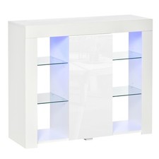 HOMCOM Credenza Moderna a Anta con Luci LED Finitura Lucida e Mensole in Vetro