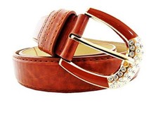 Cintura da donna marrone per jeans Ecopelle fibbia con strass SYQ 140 I.20019