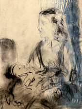 PAULO GHIGLIA (Firenze 1905 Roma 1979) disegno a carboncino ritratto di bambina