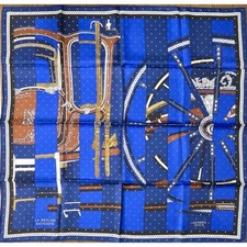 Foulard Hermes La Berline Bayadere 90 Cm Seta Blu Carre Cavallo Carrozza 35"