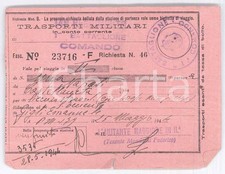 1944 WW2 TRASPORTI MILITARI 148Â°Rgt. 1Â° Battaglione Comando *Biglietto via