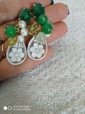 orecchini onice verde e cammeo, occhio di gatto, orecchini artigianali